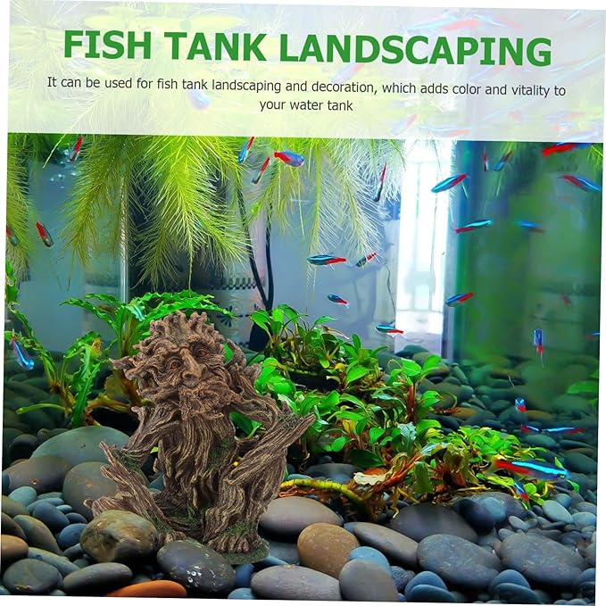 Zerodeko Fish Tank Tree Trunk Decoration, Aquarium Tree face décor Ornaments for Fish Tank, Resin Old Man Figurine for Freshwater Saltwater, Aquarium Betta Fish Decoration