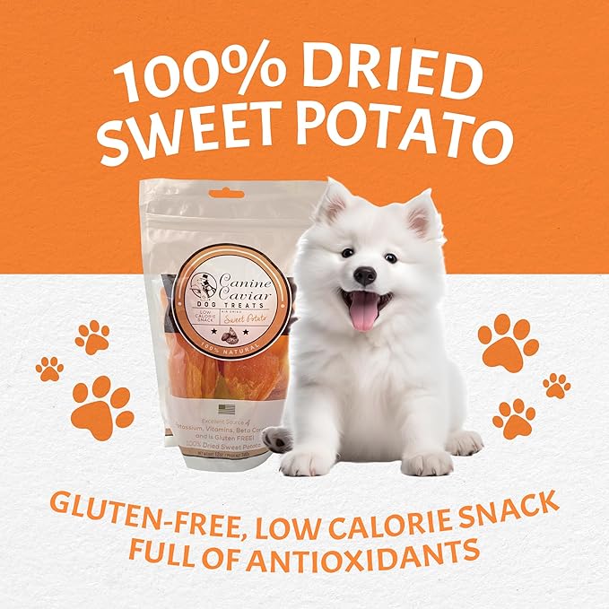 Canine Caviar - Dried Sweet Potato Dog Treats, Low Calorie, Healthy Rawhide Alternative, Gluten-Free (12 oz)
