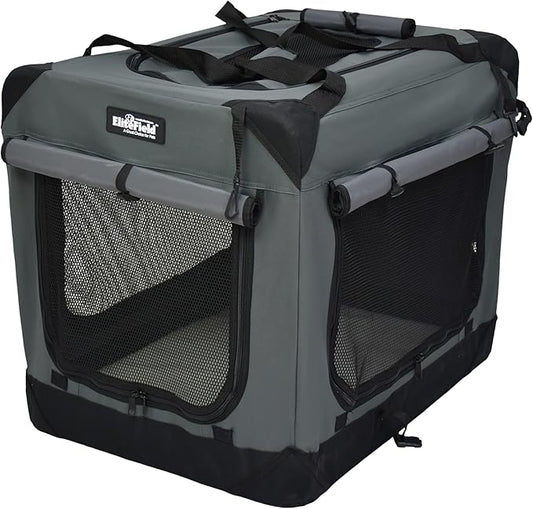 EliteField 4-Door Folding Soft Dog Crate with Curtains, Carrying Bag and Fleece Bed (2 Year Warranty), Indoor & Outdoor Pet Home (36" L x 24" W x 28" H, Gray+4 Door Curtains)