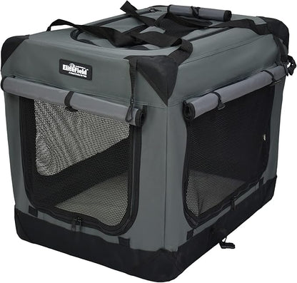 EliteField 4-Door Folding Soft Dog Crate with Curtains, Carrying Bag and Fleece Bed (2 Year Warranty), Indoor & Outdoor Pet Home (30" L x 21" W x 24" H, Gray+4 Door Curtains)