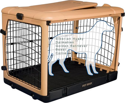 Pet Gear _he Other Door 4 Door Steel Crate for Dogs/Cats with Garage-Style Door, Includes Plush Bed + Travel Bag, No Tools Required, Beige