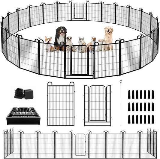 Dog Playpen Outdoor 24 Panels Heavy Duty Dog Fence 40" Height Anti-Rust with Doors Portable for RV Camping Yard, Total 54FT, 232 Sq.ft, Snowy Black