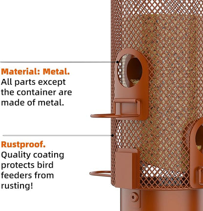 Metal Squirrel Proof Bird Feeder,Bird Feeders for Outdoors,Weight Activated Squirrel Proof Wild Bird Feeders with Finch Cardinal Chickadee,Large Capacity,Weatherproof and Durable,Reddish Brown