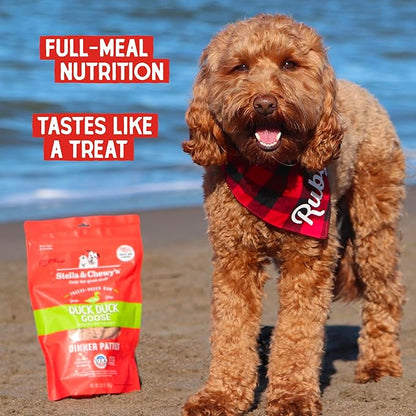 Stella & Chewy's Freeze Dried Raw Dinner Patties  Grain Free Dog Food, Protein Rich Duck Duck Goose Recipe  14 oz Bag
