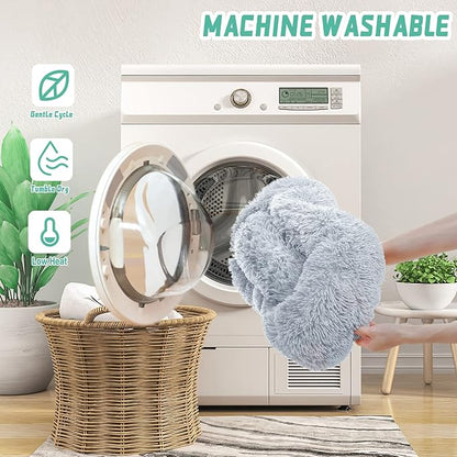 NOYAL Calming Donut Dog Bed for Small to Medium Dogs & Cats - Plush Faux Fur Anti-Anxiety Pet Bed with Machine Washable Cover & Non-Slip Base