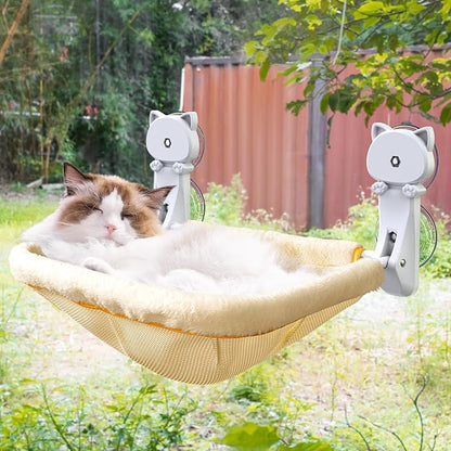 Cat Window Perch Cordless, Foldable & Stable Cat Beds- Breathable Cat Window Hammock for Overlooking, Sunbathing and Climbing - Maximum Hold Up to 40lb(Cream)