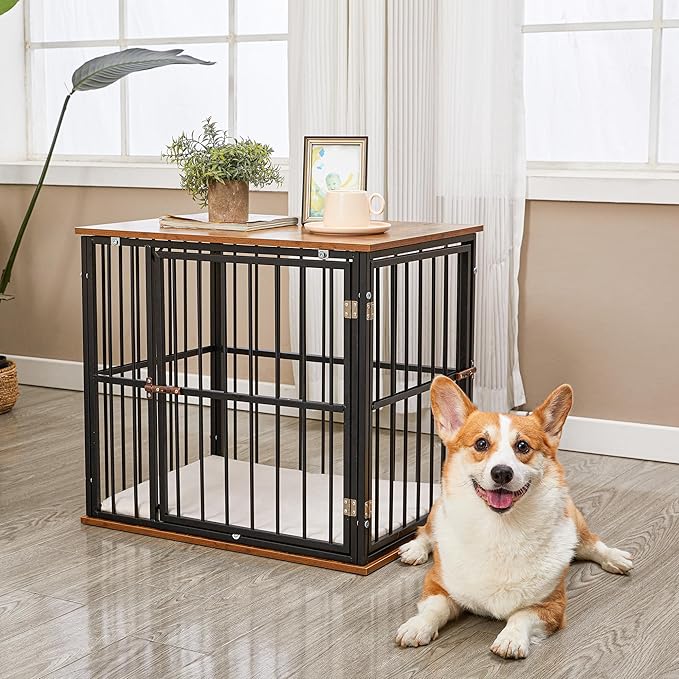 Made4Pets Dog Crate Furniture Dog Kennel Indoor Decorative Wood Dog Cage, 25”L x 18.6”W x 22.9”H, Brown