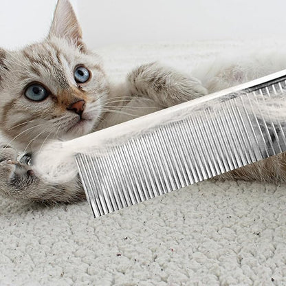 2PCS Dog and Cat Brush, Stainless Steel Pets Grooming Comb Kit, Detangler Deshedding Brush, Metal Knots Hair Remover 6.4" 7.5"
