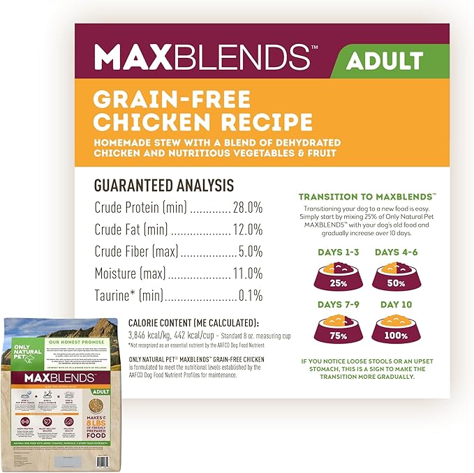 Only Natural Pet MaxBlends Grain Free Chicken Recipe Dehydrated Dog Food Formula - High Protein Homemade Stew, Nutrient-Dense Meal for Canine Health - Chicken RecipeFlavor - 7 lb Bag (Makes 28 lbs)