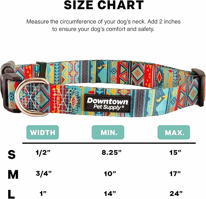 Downtown Pet Supply - Best, Cute & Fancy Dog Collar - Lightweight Adjustable Dog Collar with Quick Buckle & D-Ring - Hand Wash Safe - Tribal - L - Large Dog Collar