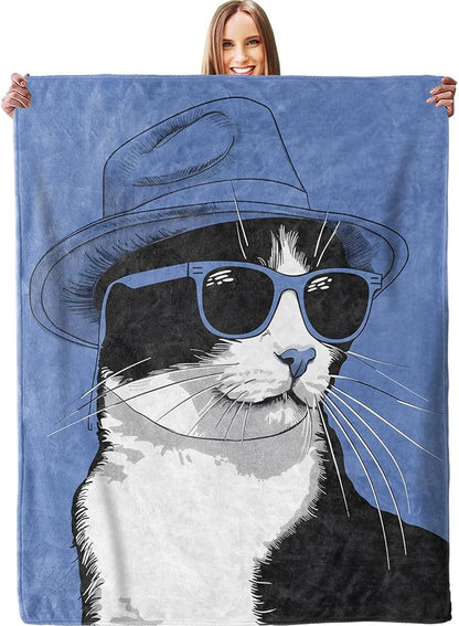 Funny Cat Blanket Flannel Throw Blanket - Soft Plush, Lightweight, Comfy, Warm, Fuzzy, All-Season Gift for Sofa, Bedroom, Bed, Living Room, Outdoor Use for Women Men 50in×60in