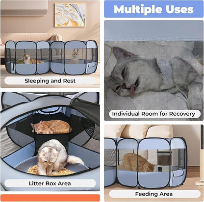 2-in-1 XLarge Pop Up Dog Playpen, 72"x36"x24"H Cat Puppy Pet Playpen, No Assembly Need, Indoor Outdoor Cats Enclosed, Cat Tent Crate Cage Kennel, Portable Playpen for Kitten and Small Animals(M)