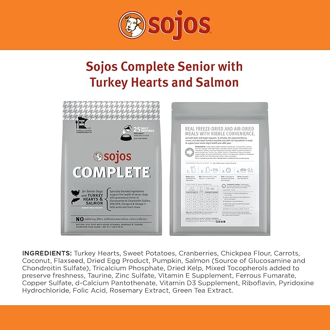 SOJOS Complete Turkey & Salmon Recipe Dehydrated Senior Dog Food, 7 lb, Gray