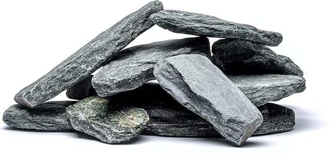 Natural Slate Stone for Aquariums, Fish Tanks, Terrariums, Aquascaping and Amphibian Enclosures, Mix of Large and Medium Size Rocks - by SubstateSource (10 Pounds, Black River)