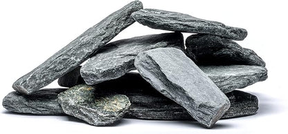 Natural Slate Stone for Aquariums, Fish Tanks, Terrariums, Aquascaping and Amphibian Enclosures, Mix of Large and Medium Size Rocks - by SubstateSource (10 Pounds, Black River)