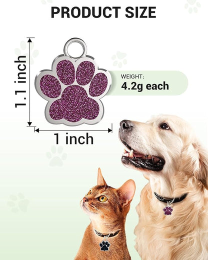 72 Pcs Dog Tags Personalized for Pets Glitter Paw Print Stainless Steel Dog Tag Cute Dog Name Tag Bulk Dog Tags Cat Tags for Wholesale ï¼12 Colorsï¼