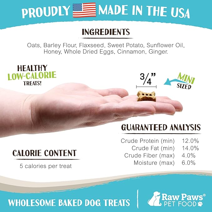 Raw Paws Mini Bones for Dogs - Sweet Potato & Honey Recipe, 10-oz - Made in USA Mini Dog Biscuits, Small Training Treats for Dogs - Wheat, Corn, Soy Free Crunchy Dog Treats, Mini Bones for Dogs