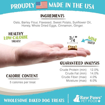 Raw Paws Mini Bones for Dogs - Sweet Potato & Honey Recipe, 10-oz - Made in USA Mini Dog Biscuits, Small Training Treats for Dogs - Wheat, Corn, Soy Free Crunchy Dog Treats, Mini Bones for Dogs