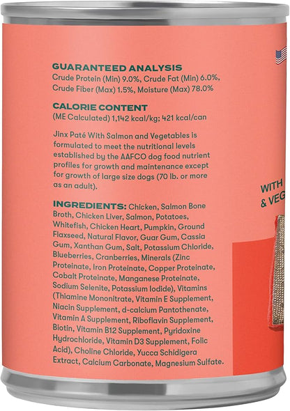 Jinx Premium Wet Dog Food Cans - Salmon Pate - Grain-Free Canned Dog Food Pate & Topper with Real Ingredients & No Fillers - All Life Stages, Breeds & Sizes - 12-Pack, 13 Oz