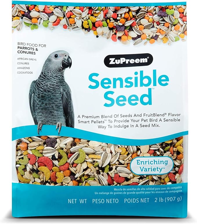 ZuPreem Sensible Seed Bird Food, Parrot, Conure, Caique, African Grey, Eclectus, Small Cockatoo, Seed and Pellet Blend for Medium Large Birds (ML, 2 lbs)