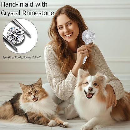 Bling Self Cleaning Slicker Brush for Dogs & Cats, Grooming Brushes for Long Short Haired Pets,Dog Brush for Shedding, Skin Friendly Deshedding Brush, Inlay Rhinestone Cat Brush,Rake, Comb