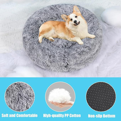 HYQ Small Dog Bed, Pet Beds for Small Dogs, Cat Beds for Indoor Cats, Fluffy Faux Fur Plush Small Dog Bed, Washable Puppy Bed with Anti-Slip Bottom, Dog Bed Small Size Dog (Gray-White, 17 Inch)