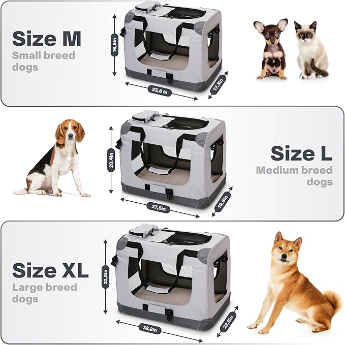 Folding X-Large Dog Carrier (32,2"*22,8"*22,8") Pet Carrier, Soft Dog Crate with 3 Durable Tear-Resistant Mesh Window, Soft Pad and Bag for Supplies, Travel Crate Kennel for Pets (Gray)