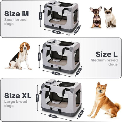Folding X-Large Dog Carrier (32,2"*22,8"*22,8") Pet Carrier, Soft Dog Crate with 3 Durable Tear-Resistant Mesh Window, Soft Pad and Bag for Supplies, Travel Crate Kennel for Pets (Gray)