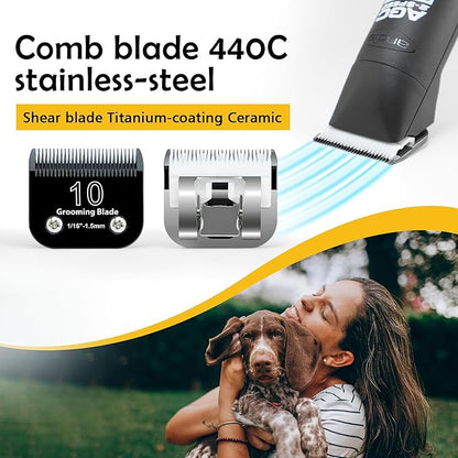10# Dog Grooming Clipper Replacement Blades, Detachable Blade Compatible with Andis/wahl/Oster Pet Clippers,10 Blade 1/16-inch, Made of Ceramic & Stainless Steel Blade, Black