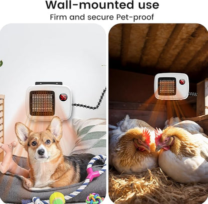 Dog House Heater, 300-600W Pet Heating for Dogs Chicken Coops Garage Greenhouse Gift for Farm Garden Lover, Anti Chew Cord & Safe Overheat Protection, Fast 2 Heating Mode