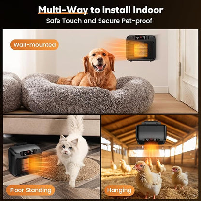 600W Dog House Heater, Pet House Heater w Timer Setting (2 4 8 H) Dog Heater for Outside Winter, Electric Heater for Livestock Kennel Cat Cage Chicken Coop Winter- Only 2 Mode 300-600W