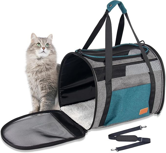 Cat Carrier for Large Cats 20 lbs, Soft Sided Breathable Mesh Cat Travel Carrier, Large Cat Carrier Airline Approved, Washable Pet Carrier for Cats Small Dogs Puppies, Foldable Cat Carrier, Blue