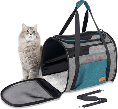 Cat Carrier for Large Cats 20 lbs, Soft Sided Breathable Mesh Cat Travel Carrier, Large Cat Carrier Airline Approved, Washable Pet Carrier for Cats Small Dogs Puppies, Foldable Cat Carrier, Blue