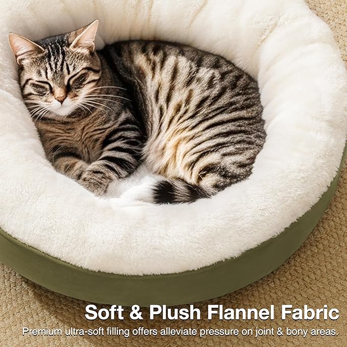 Love's cabin Round Donut Cat and Dog Cushion Bed, 20in Pet Bed For Cats or Small Dogs, Anti-Slip & Water-Resistant Bottom, Super Soft Durable Fabric Pet beds, Washable Luxury Cat & Dog Bed Olive Green