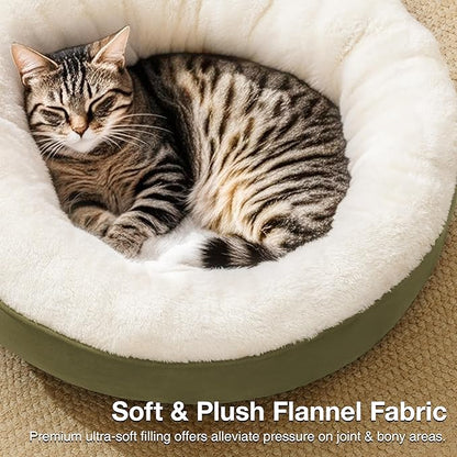 Love's cabin Round Donut Cat and Dog Cushion Bed, 20in Pet Bed For Cats or Small Dogs, Anti-Slip & Water-Resistant Bottom, Super Soft Durable Fabric Pet beds, Washable Luxury Cat & Dog Bed Olive Green