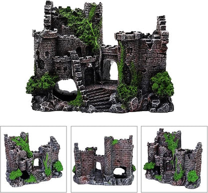 Mipukbay Aquarium Decor Castle, Resin Fish Tank Ornament for Freshwater/Saltwater, Safe Green Landscape Rock Cave