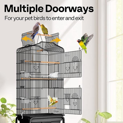 VIVOHOME 64 Inch Bird Cage with Play Top and Rolling Stand for Parrots Conures Lovebird Cockatiel Parakeets Black