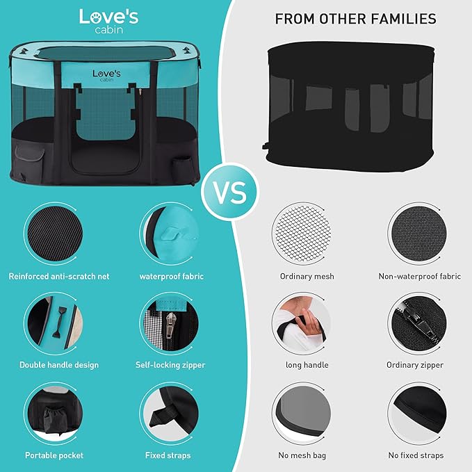 Love's cabin Pet Puppy Dog Playpen, Small Dog Tent Crates Cage Indoor/Outdoor, Portable Exercise Playpen for Dog and Cat, Foldable Pop Up Dog Kennel Playpen with Carring Case (S, Green)