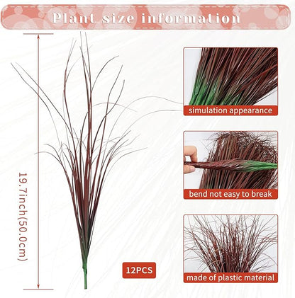 12Pcs Artificial Grass Plants, Faux Shrubs Wheat Grass, Artificial Tall Grasses Fake Plants for Outdoor Decor,Artificial Greenery Stems Weed for Room Indoor Home Decor（Red）