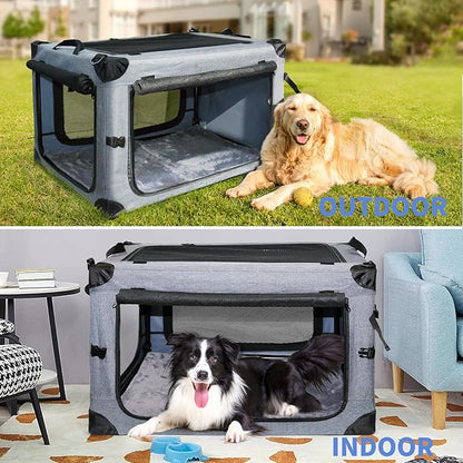 NEZUC Soft Collapsible Dog Crate - 30 Inch Portable Soft Sided Travel Dog Crates for Medium Dogs, 4-Door Foldable Dog Carrier, Pet Kennel Indoor & Outdoor (Gray, 30.0" L x 20" W x 20.0" H)