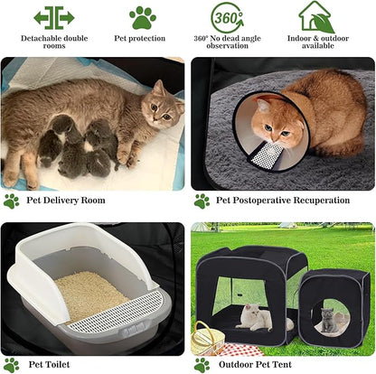 Royizen Puppy Cat Tent Playpen Foldable Waterproof Dog Crate Kennel Indoor Outdoor Portable Playpen Kitten and Small Pets Pop Up Kennel Cat Travel Carrier with Litter Box Enclosure, Black