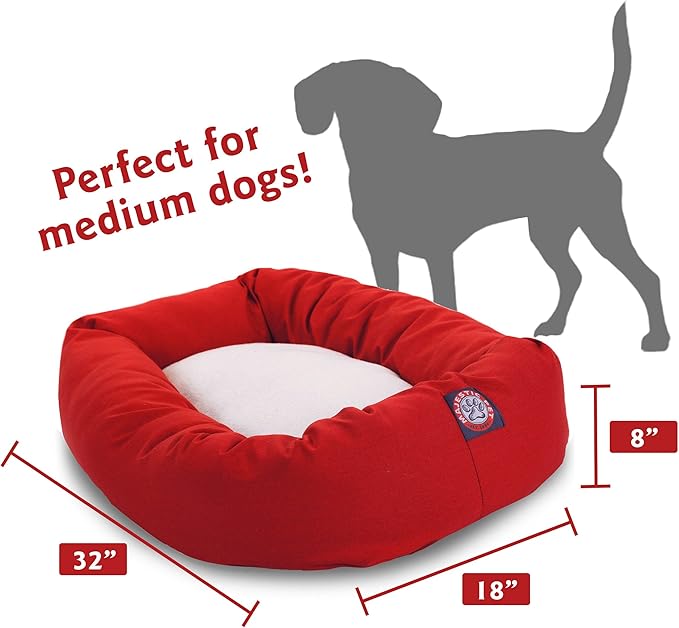 32 inch Red & Sherpa Bagel Dog Bed By Majestic Pet Products