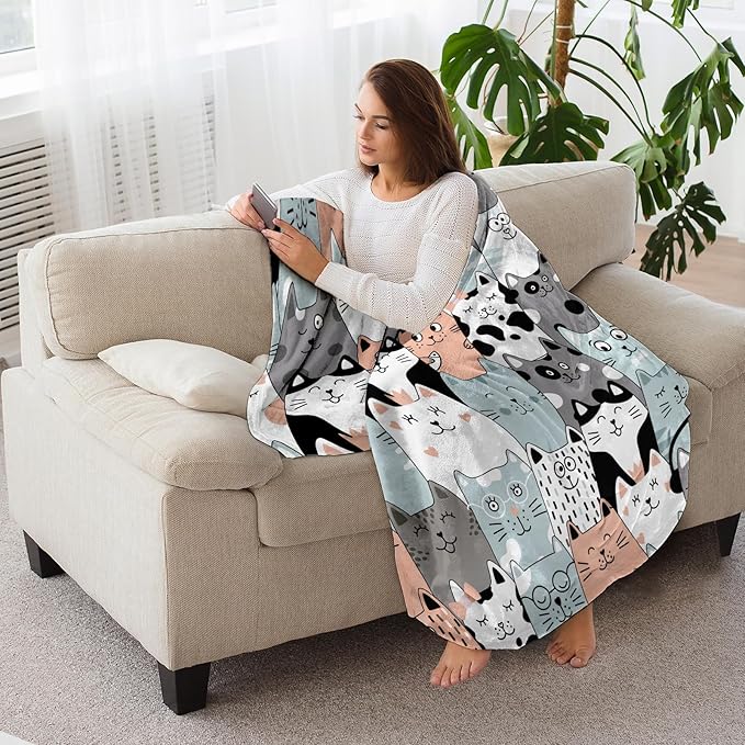 Cat Blanket, Cats Gifts for Girls Women, Cat Gift for Cats Lovers, Birthday Gifts Decor Throw Blanket 50"x60"