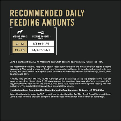 Purina Pro Plan Small Breed Dry Dog Food Shredded Blend Lamb and Rice Formula with Guaranteed Live Probiotics - 18 lb. Bag