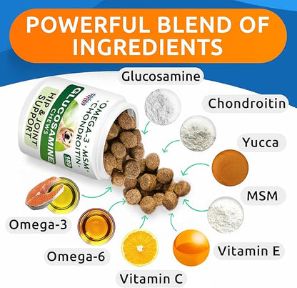 Glucosamine Chondroitin Dog Hip & Joint Supplement - Joint Pain Relief - Hip & Joint Chews for Dogs - Joint Support Large Breed - Senior Doggie Vitamin Pills Joint Health - (360 Treats - Chicken)