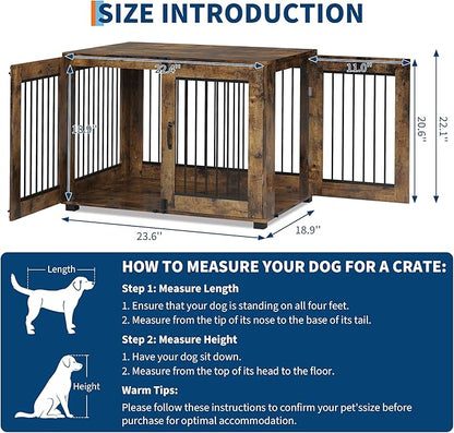 23.6" Dog Crate Furniture, Wooden Kennel with Locking Double Doors, Chew-Resistant Indoor Pet Cage End Table for Small Breeds, Brown