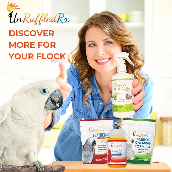 UnRuffledRx™ Calming Formula for Parrots – Helps Birds Stay Chill During Fireworks, Visitors & Travel – Soothes Screaming, Biting, Plucking – 224 Servings