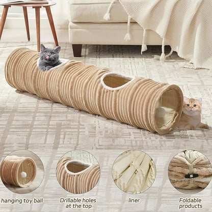 Cat Tunnel for Indoor Cats,Cats Toys Collapsible Tunnel Straight Tube with a Fun Ball and 2 Holes,Cat Play Tunnels,for Rabbits, Ferrets, Puppies & Large Pets,Diameter 11.8 Inch