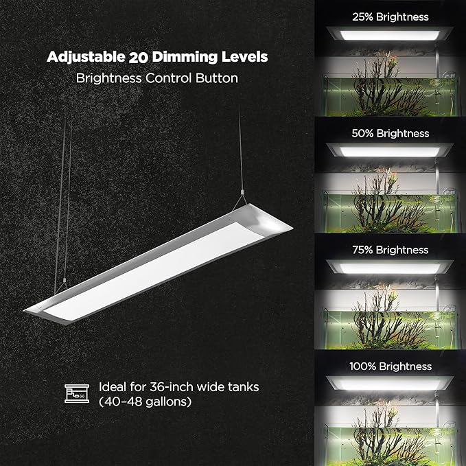 ONF Flat One+ 36 Inch 24/7 Cycle Aquarium Light, Yellow White Full Spectrum Colorfull LED Light, Fish Tank Light Brightness Dimmable & Color Temperature APP Control, Sunrise & Sunset, Pendant Style