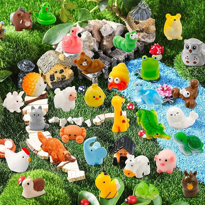 42 Pcs Mini Resin Animals 42 Styles Resin Animals Figurines Bulk for Fairy Garden Miniature Dollhouse Accessories Hide Crafts Decor